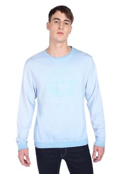 Flying Machine - Crew Neck Brand Print Cotton Blue Sweatshirt