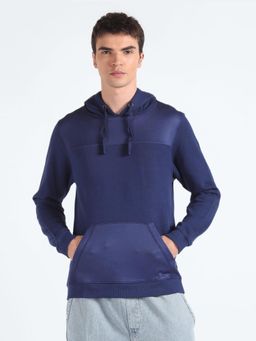 Flying Machine - Hooded Colour Block Blue Sweatshirt