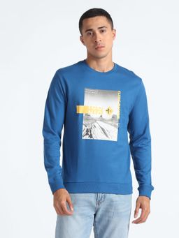 Flying Machine - Graphic Print Cotton Blue Sweatshirt