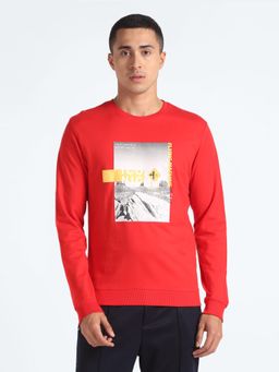 Flying Machine - Graphic Print Cotton Red Sweatshirt