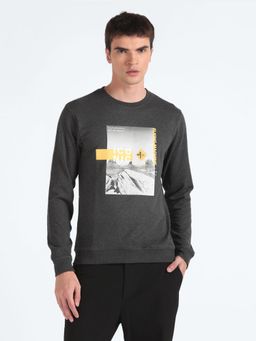 Flying Machine - Graphic Print Cotton Grey Sweatshirt