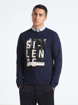Flying Machine - Graphic Print Cotton Navy Blue Sweatshirt