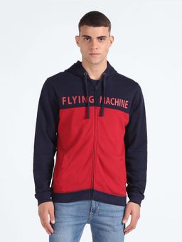 Flying Machine - Colour Block Hooded Multi-Colour Sweatshirt