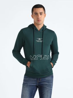 Flying Machine - Brand Print Hooded Green Sweatshirt