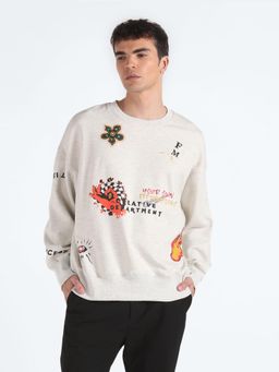 Flying Machine - Oversized Fit Off White Sweatshirt