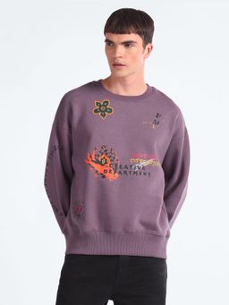 Flying Machine - Oversized Fit Purple Sweatshirt