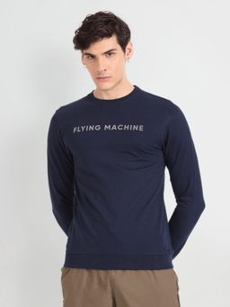 Flying Machine - Long Sleeve Brand Print Navy Blue Sweatshirt