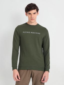 Flying Machine - Long Sleeve Brand Print Green Sweatshirt
