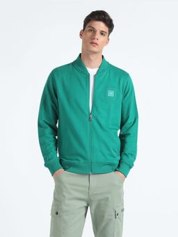 Flying Machine - High Neck Solid Green Sweatshirt