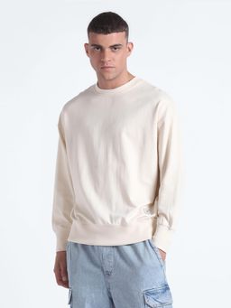 Flying Machine - Crew Neck Oversized Off White Sweatshirt