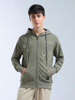 Flying Machine - Embroidered Relaxed Fit Green Sweatshirt
