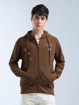 Flying Machine - Embroidered Relaxed Fit Brown Sweatshirt