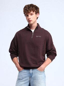 Flying Machine - Solid Oversized Fit Wine Sweatshirt