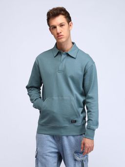 Flying Machine - Brand Embossed Relaxed Fit Blue Sweatshirt