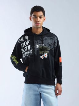 Flying Machine - Graphic Printed Oversized Navy Blue Sweatshirt