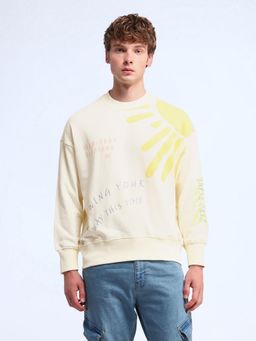 Flying Machine - Oversized Fit Graphic Off White Sweatshirt