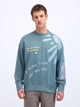 Flying Machine - Oversized Fit Graphic Blue Sweatshirt