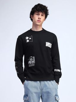 Flying Machine - Relaxed Fit Printed Black Sweatshirt