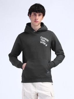 Flying Machine - Regular Fit Typography Print Charcoal Sweatshirt