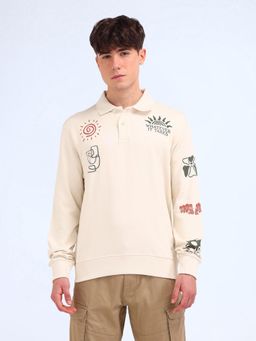 Flying Machine - Relaxed Fit Graphic Off White Sweatshirt