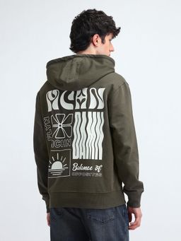 Flying Machine - Brand Printed Relaxed Fit Olive Sweatshirt