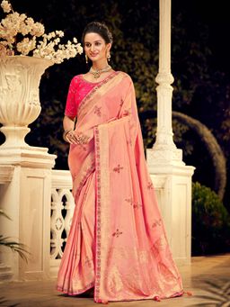 Odette - Pink Viscose Abstract Designer Saree with Unstitched Blouse