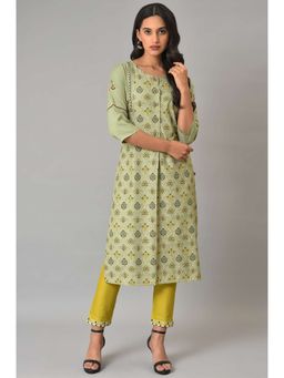 W - Green Printed Kurta