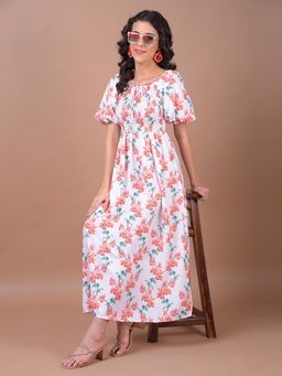 CRIMSOUNE CLUB - Women's White Floral Print Square Neck A-Line Dress