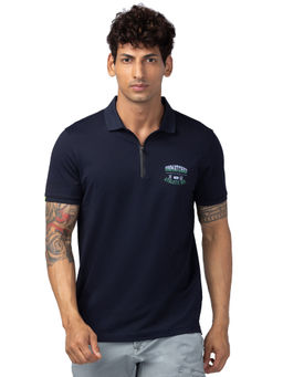 Spykar - Navy Blue Polo Collar Half Sleeves Blended T-Shirt for Men