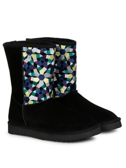 Saint G - Multi Embroidered Black Suede Leather Snug Boots