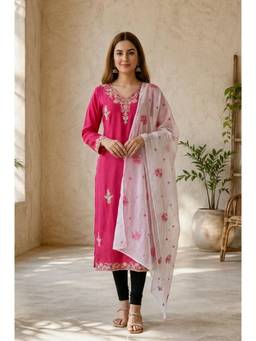 Aurelia - Women’S Off White Floral Printed Semi Sheer Poly Kota Dupatta