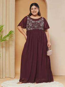 Miss Chase - A+ Curve Collection Plus Size Womens Wine Maxi Dress