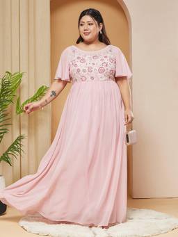 Miss Chase - A+ Curve Collection Plus Size Womens Blush Pink Gathered Maxi Dress