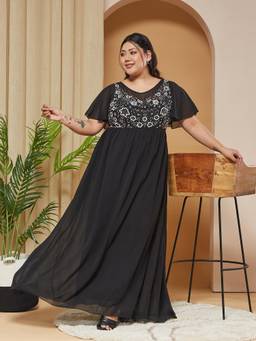 Miss Chase - A+ Curve Collection Plus Size Womens Black Gathered Maxi Dress