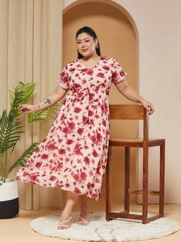 Miss Chase - A+ Curve Collection Plus Size Womens Light Pink Short Sleeve Midi Dress