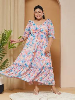 Miss Chase - A+ Curve Collection Plus Size Womens Puff Sleeve Ruching Dress