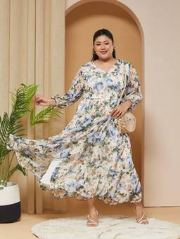 Miss Chase - A+ Curve Collection Plus Size Womens Off White Dress