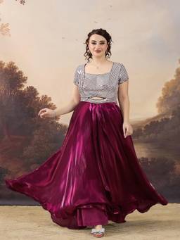 Miss Chase - A+ Curve Collection Plus Size Womens Purple Draped Satin Gown Dress