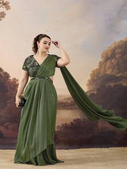 Miss Chase - A+ Curve Collection Plus Size Womens Olive Draped Maxi Dress