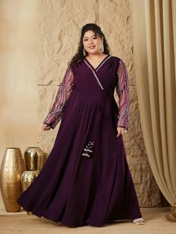 Miss Chase - A+ Curve Collection Plus Size Womens Emerald Purple Dress
