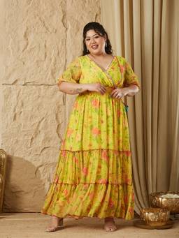 Miss Chase - A+ Curve Collection Plus Size Womens Yellow Dress
