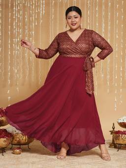 Miss Chase - A+ Curve Collection Plus Size Womens Maroon Maxi Dress