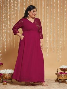Miss Chase - A+ Curve Collection Plus Size Womens Brick Pink Maxi Dress