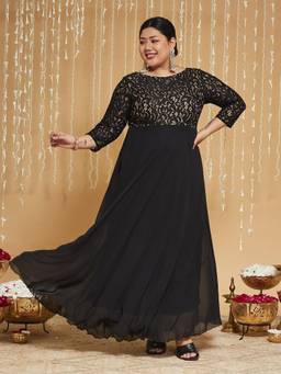 Miss Chase - A+ Curve Collection Plus Size Womens Black Maxi Dress
