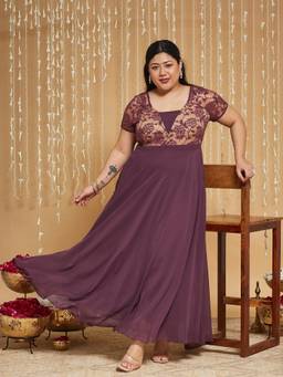 Miss Chase - A+ Curve Collection Plus Size Womens Mauve Maxi Dress