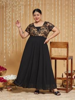 Miss Chase - A+ Curve Collection Plus Size Womens Black Fit Flare Dress