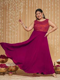 Miss Chase - A+ Curve Collection Plus Size Womens Dark Pink Fit Flare Dress