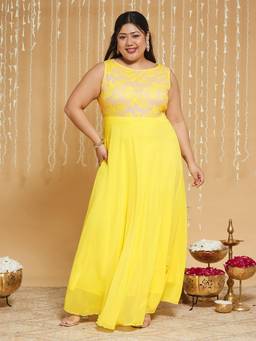 Miss Chase - A+ Curve Collection Plus Size Womens Dark Yellow Sleeveless Fit Flare Dress