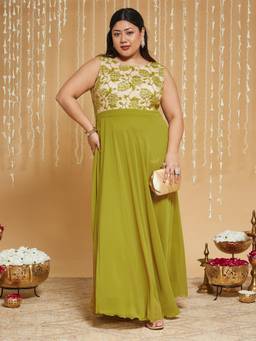 Miss Chase - A+ Curve Collection Plus Size Womens Green Sleeveless Fit Flare Dress