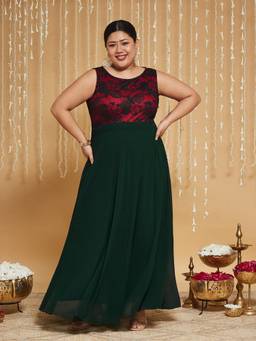 Miss Chase - A+ Curve Collection Plus Size Womens Green Fit Flare Dress